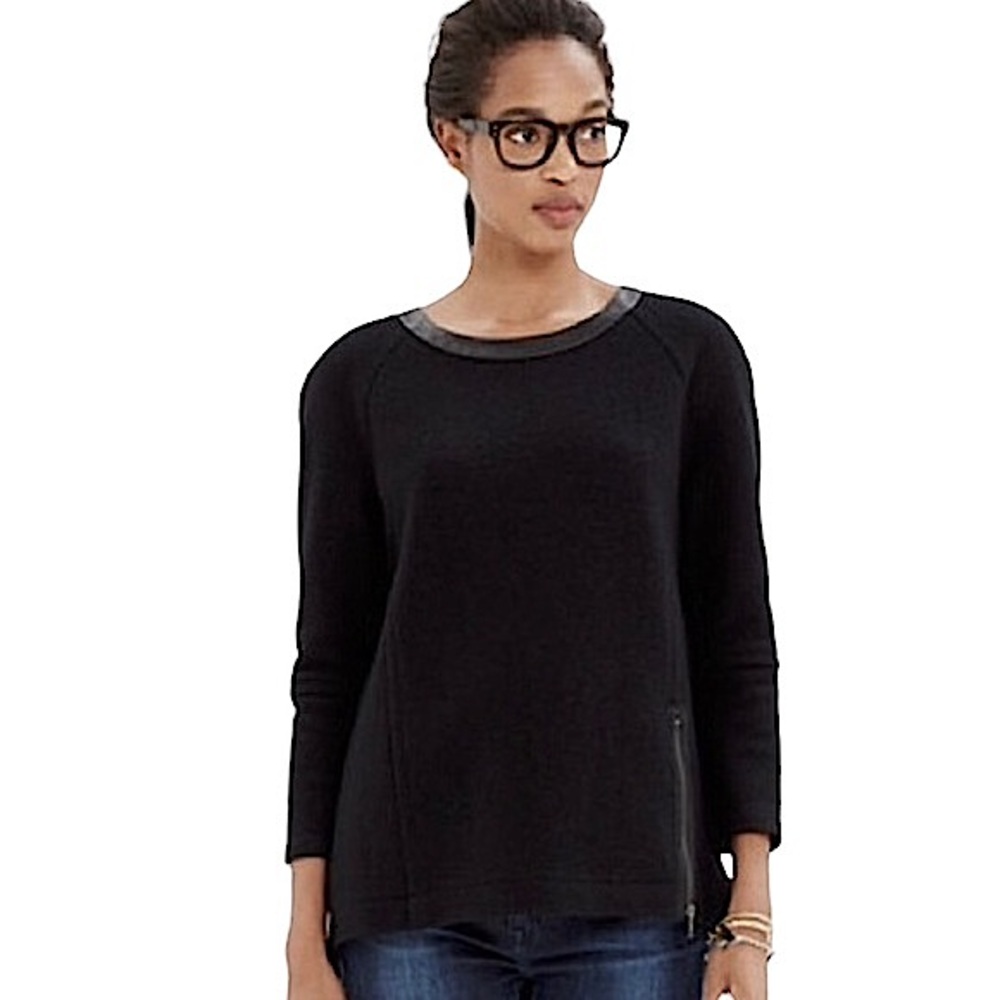 MADEWELL black boiled wool and leather zipper pullover sweater size XS